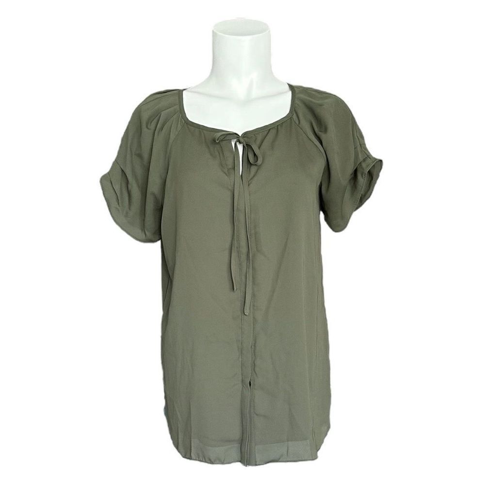 41 Hawthorn Women's Olive Green Pleated Details‎ Short Sleeves Blouse Top Size S